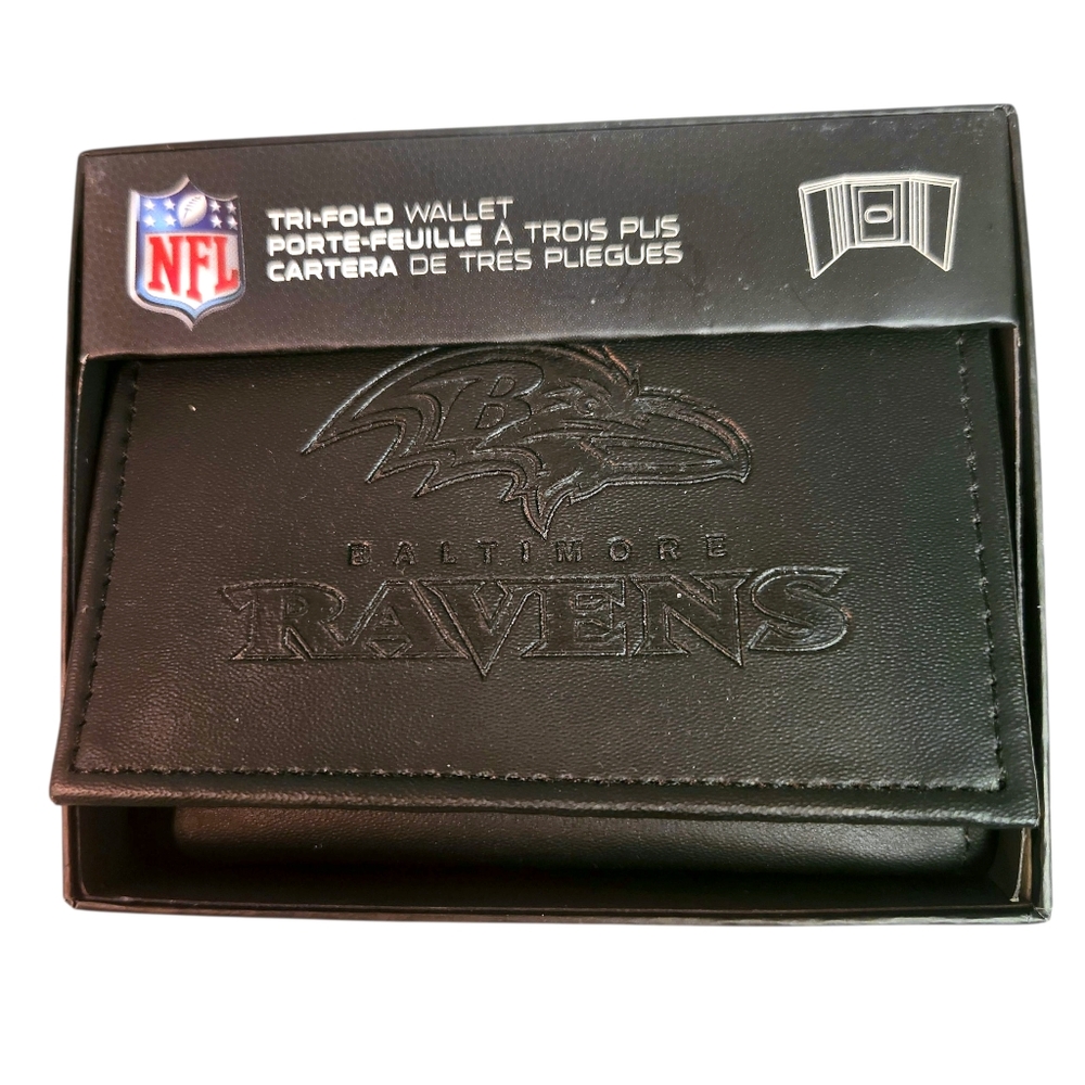 NFL Baltimore Ravens Black Leather Tri-fold Wallet NEW NIB